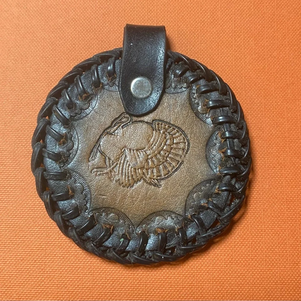70's Key Fob Tooled Leather Keychain Authentic True Vintage - Collectible